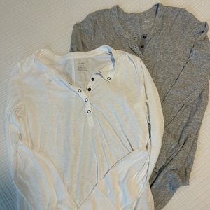 Aerie Grey and White Ribbed Henley Tops